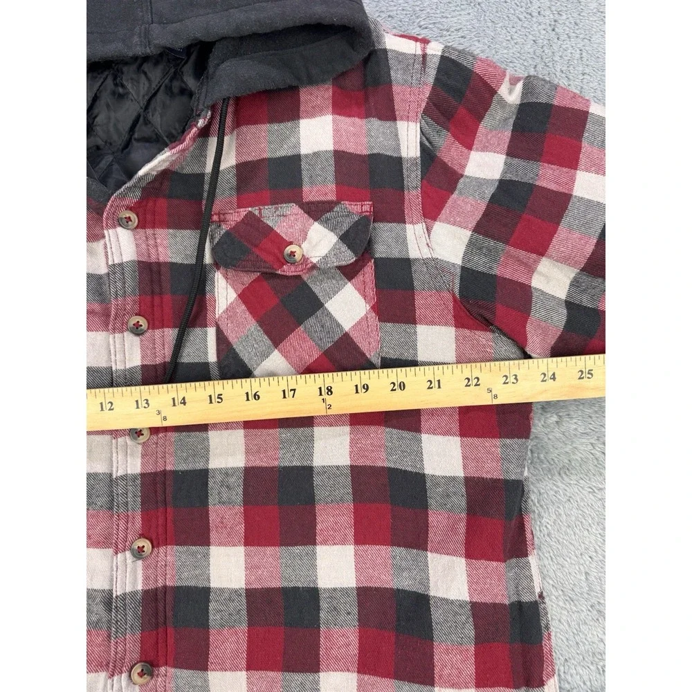 Wrangler Quilted Lined Shacket Men L Red Buffalo Plaid‎ Workwear Hooded